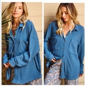 Blue Retro Boyfriend Shirt Jacket